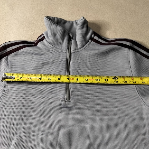 adidas Gray Half-Zip Pindot Sweatshirt  with Black Stripes. - Picture 3 of 15